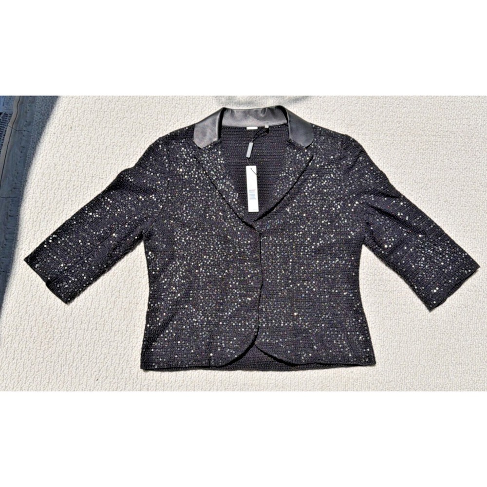 NWT Elie Tahari Reva Black Sequin 2-Button Blazer Jacket L MSRP $648